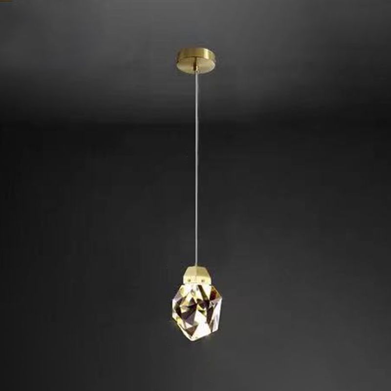 Copper Gold LED Hanging Lamp in Modern Artistic Style Crystal Geometric Pendant Light for Dining Room