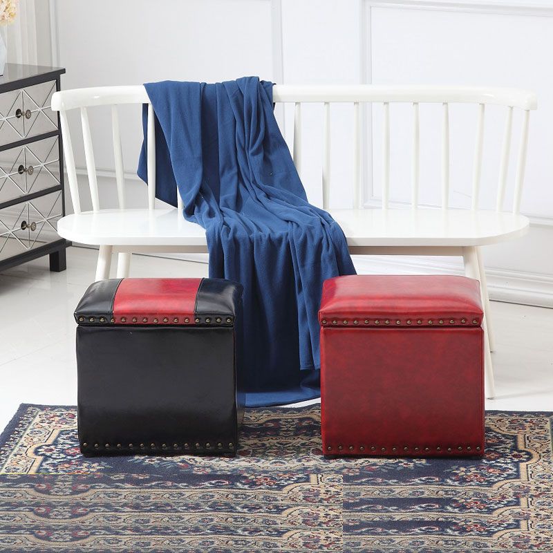 Modern Black Ottoman Leather Rectangle Ottoman for Living Room