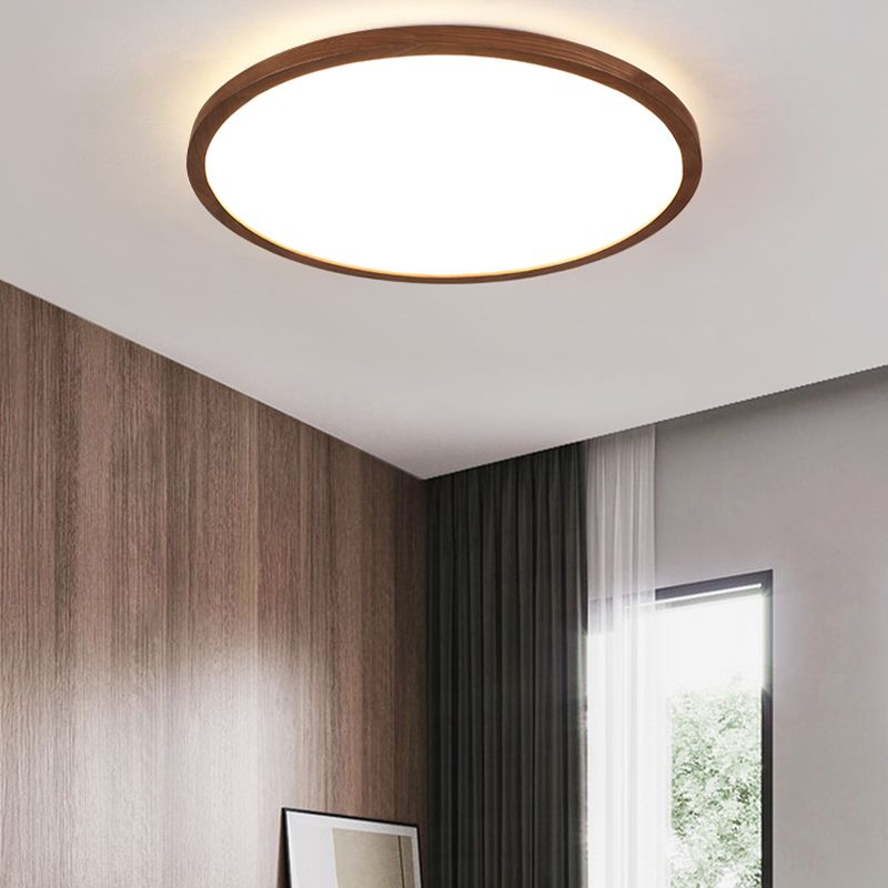 Modern Wood Flush Mount Geometric Shape Ceiling Lamp with Acrylic Shade for Bedroom