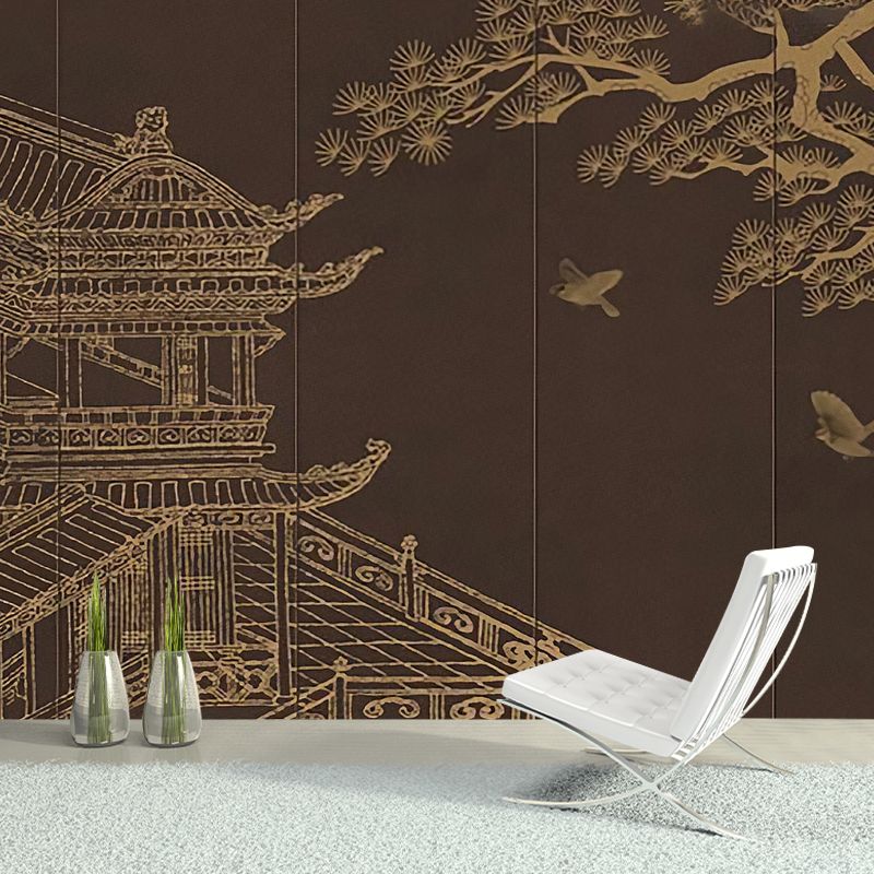 Nostalgic Mural Brown Garret and Tree Living Room Wall Covering, Full Size