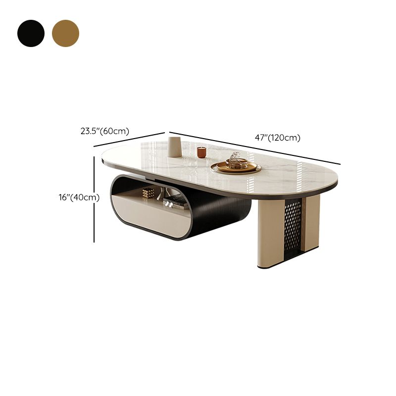 15"H Glam Cocktail Table Storage Oval Stone Coffee Cocktail Table