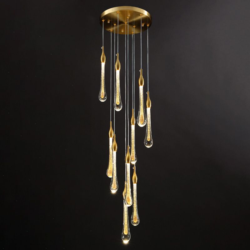 Droplet Stairs Multi Pendant Light Water Glass Modernism Hanging Lamp Kit in Gold