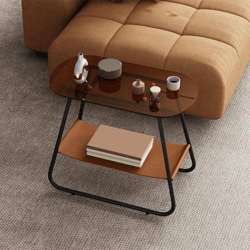 Elliptical Glass Sled Side Table 20.9"tall 1-Shelf End Table