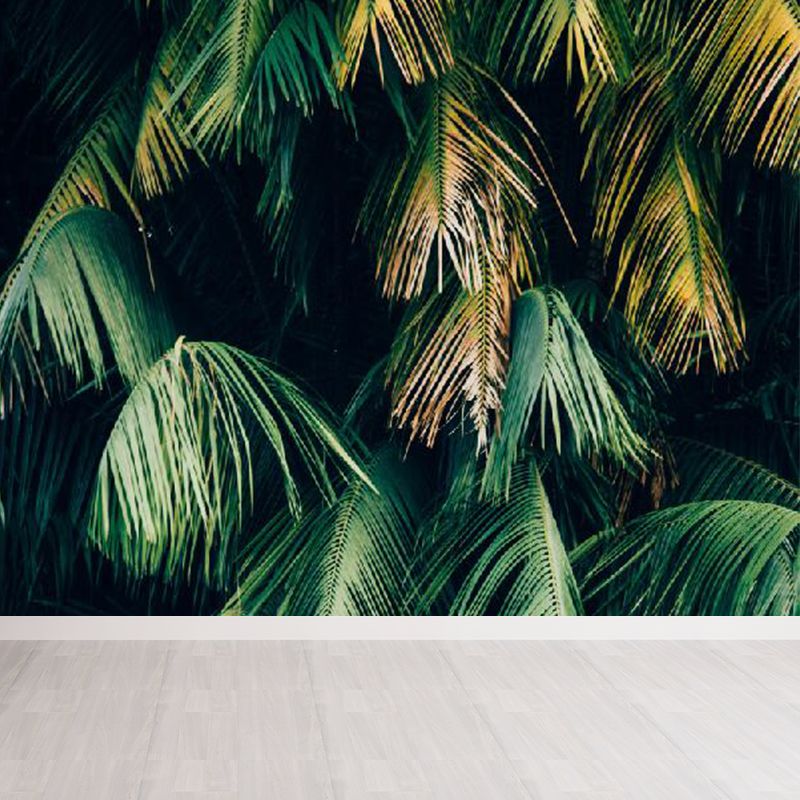 Huge Leaves Pattern Mural for Bathroom Botanical Wall Art in Green, Moisture Resistant