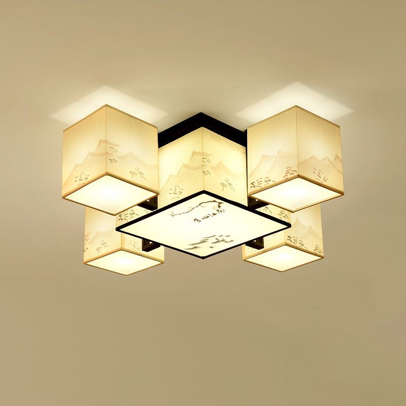 Plafonnier encastré d'intérieur en tissu, 4/6/8/10 lumières, luminaire de style chinois