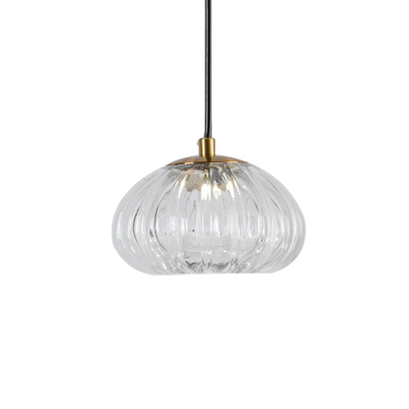 Post-Modern Dome Pendant Lighting Cognac/Clear Ribbed Glass 1 Head Dining Table Suspension Lamp