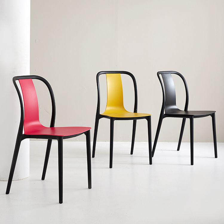 Scandinavian Armless Dining Chairs Plastic Slat Back Side Chairs with Black Legs
