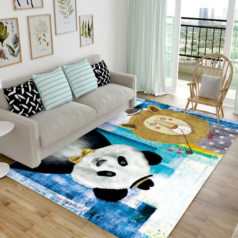 Multicolor Nordic Style Rug Synthetics Cartoon Drawing Carpet Washable Pet Friendly Anti-Slip Rug for Home Decoration