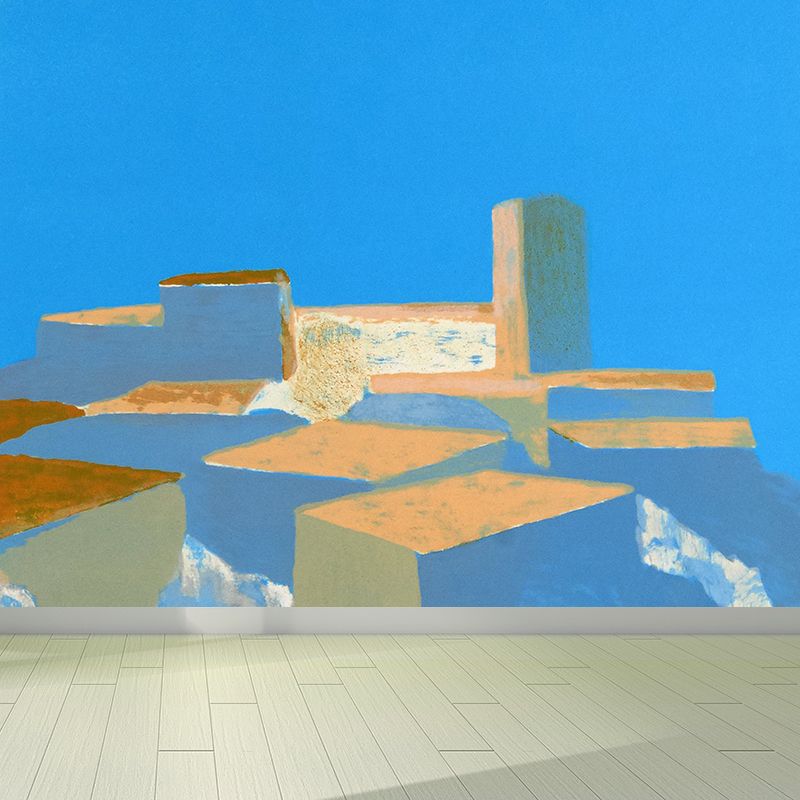 Contemporary Art Adults Mural Wallpaper Colored Block Painting Blue Wall Covering