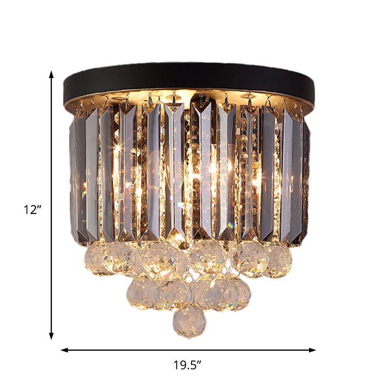 10"/12"/16" W Black Cylindrical Corridor Ceiling Flush Light Minimal 2/4/7 Lights Crystal Flushmount Lighting