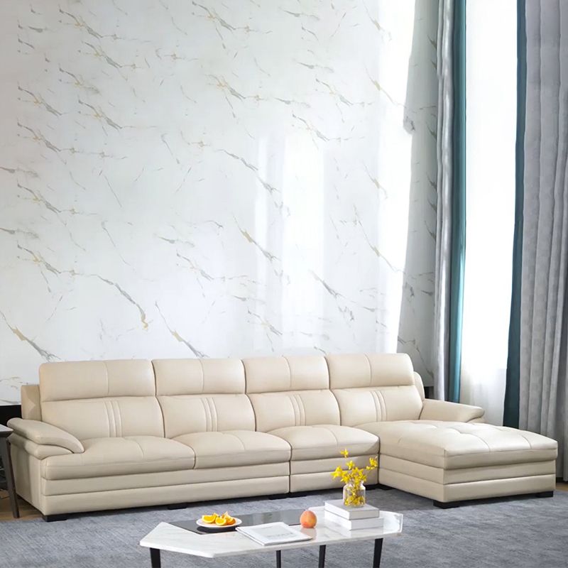 Pillow Top Arm Sectional Sofa 37.4"High Leather Cushion Back Sofa,Beige