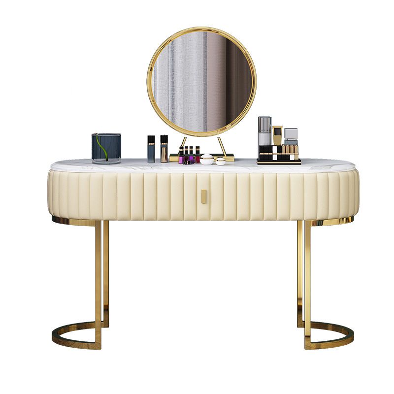 Stone Top Oval Vanity Table Mirrored Metal Makeup Dressing Table