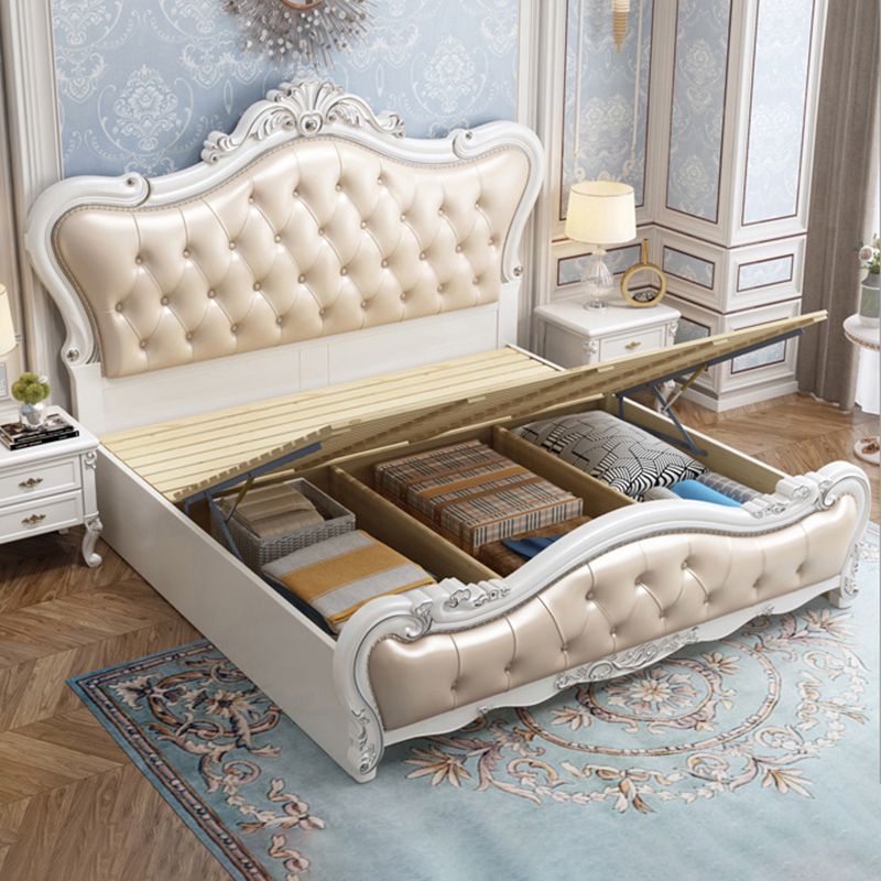 Modern Storage Wood Bed Button-tufted Bed Frame with Headboard