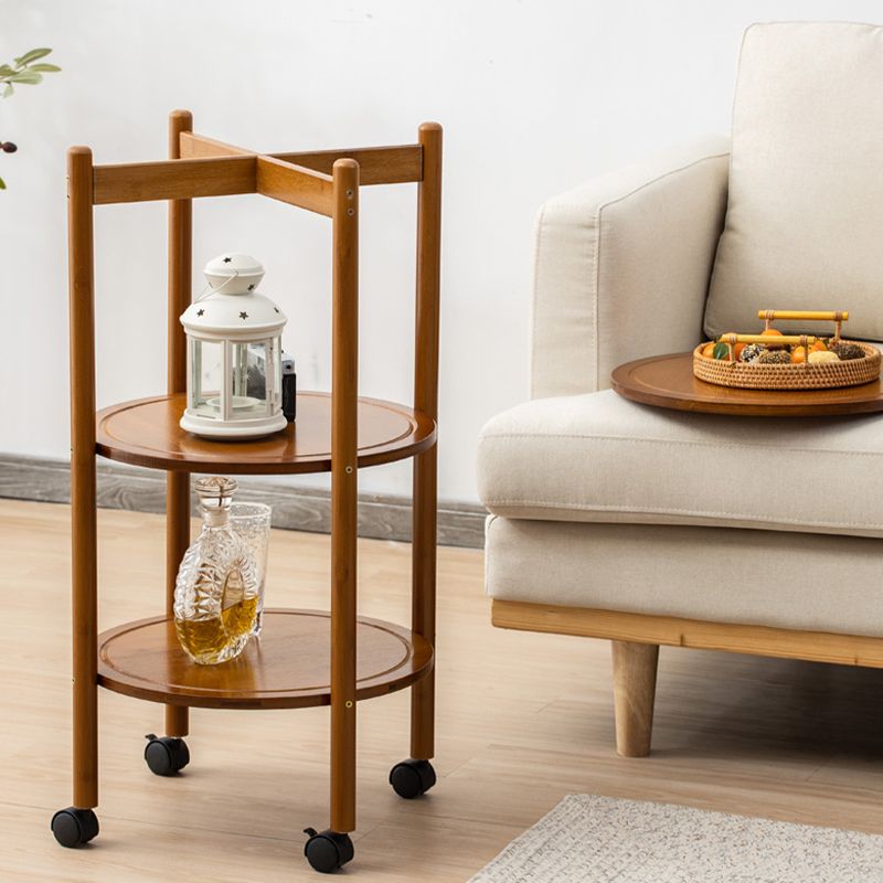 Modern Round Wood Side Table with 4 Legs and Storage for Living Room