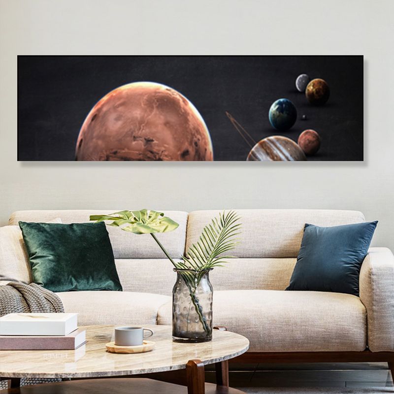 Grand Planet Canvas Print Textured Children's Art House Interior Wall Decor in Light Color