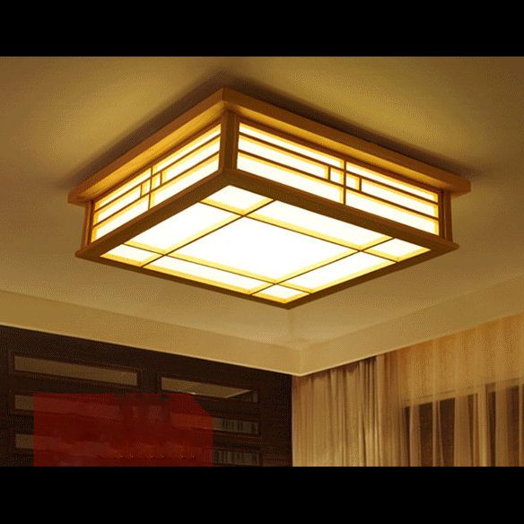 Wooden Flush Mount Ceiling Light LED Square Flush Mount Light for Living Room Bedroom