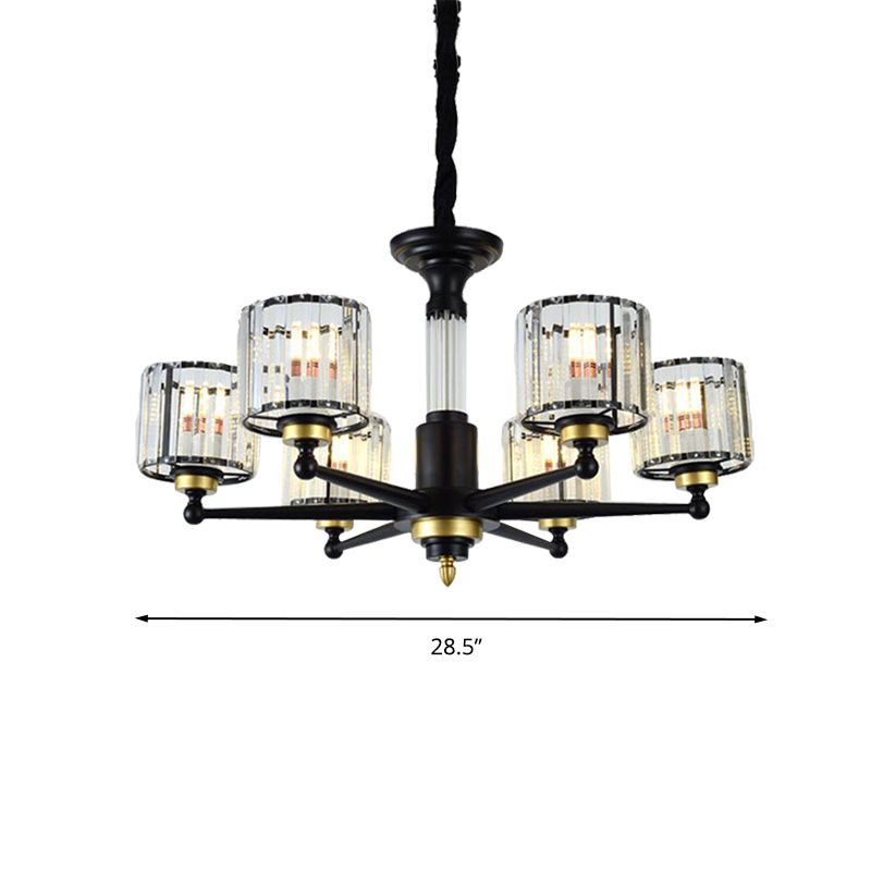 Cylindre Hanging Light Aymator modern rectangle-cut Crystal 6/8 têtes Plafond noir lustre