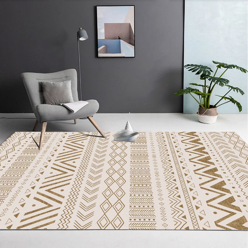 Americana Tribal Diamond Rug Beige Polyester Area Rug Stain Resistant Rug for Bedroom