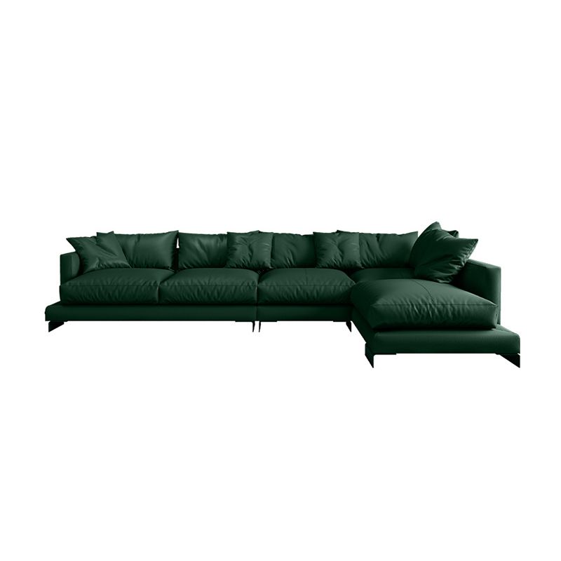 Forest Green Genuine Leather Square Arm Settee Furniture with Pillows