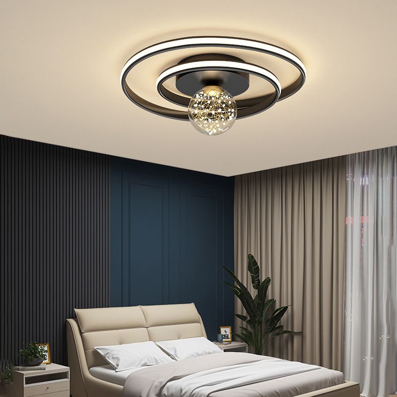 Multi-Lights Round Shade Modern Style Flush Mount Ceiling Light Fixture in Black