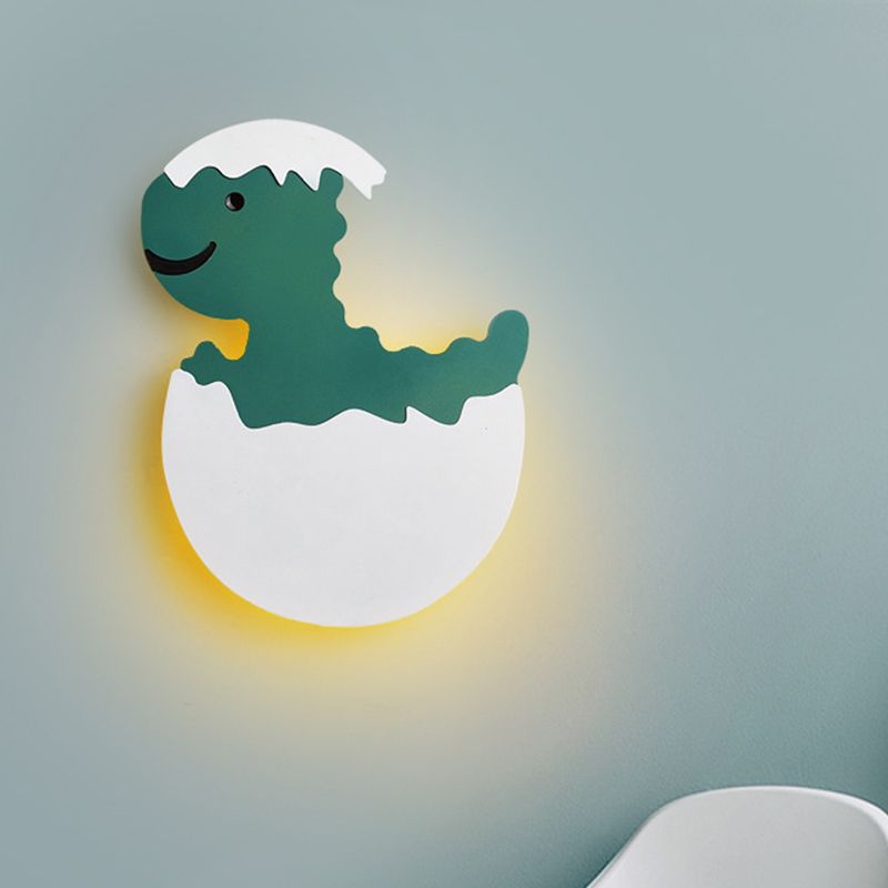 Eggette/Dinosaur Wall Lighting Cartoon Acrylic LED Green/Yellow Wall Sconce Lamp in White/Warm Light for Kids Bedside