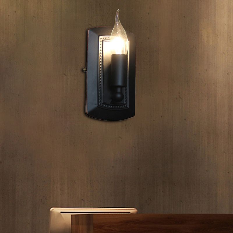 Black Finish Candle Wall Sconce Lighting Rustic Metal 1 Head Corridor Flush Mount Lamp
