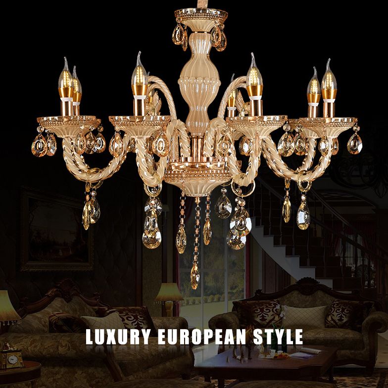 Traditional Metal Hanging Chandelier Light Candelabra Suspension Light with Crystal for Bedroom