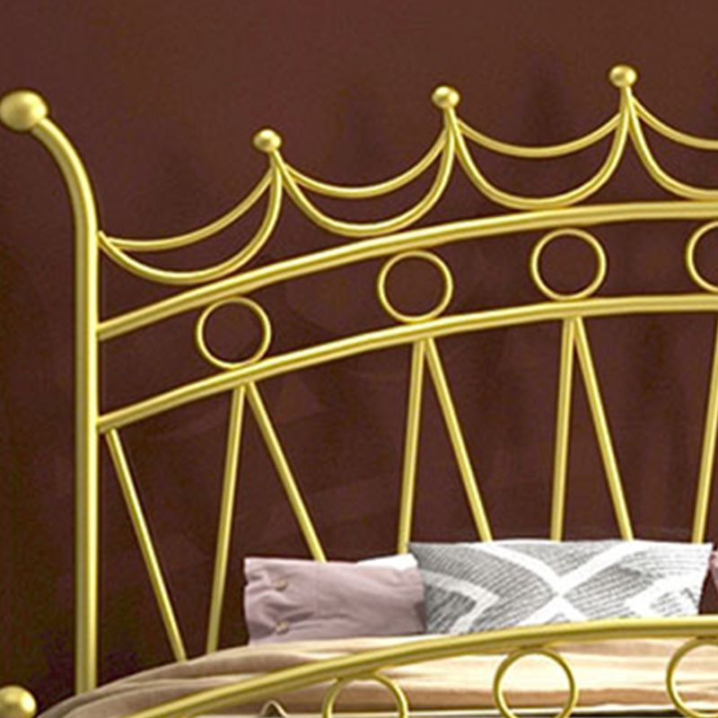 Crown Glam Headboard Bed Open-Frame Metal Bed With Footboard