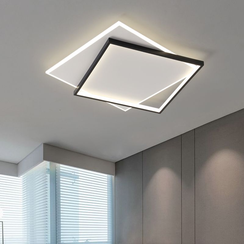 Modern Minimalist LED Ceiling Light Lacquered Iron Square Flush Mount with Acrylic Shade