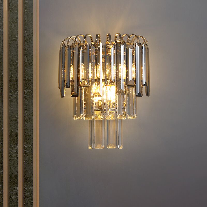 Modern Style Three-Tiered Wall Light Crystal 3 Light Sconces for Bedroom