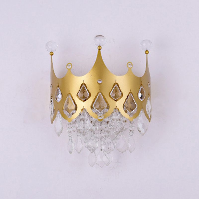 2 - Light Crown Shape Wall Light in Gold Post Modern Wall Sconce with Crystal Accents
