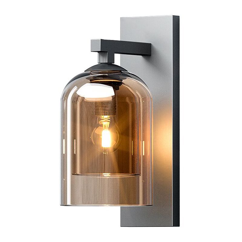 Modern Tube Sconce Light Fixtures 1-Light Bedroom Wall Mounted Lamp with Cognac Grass Shade