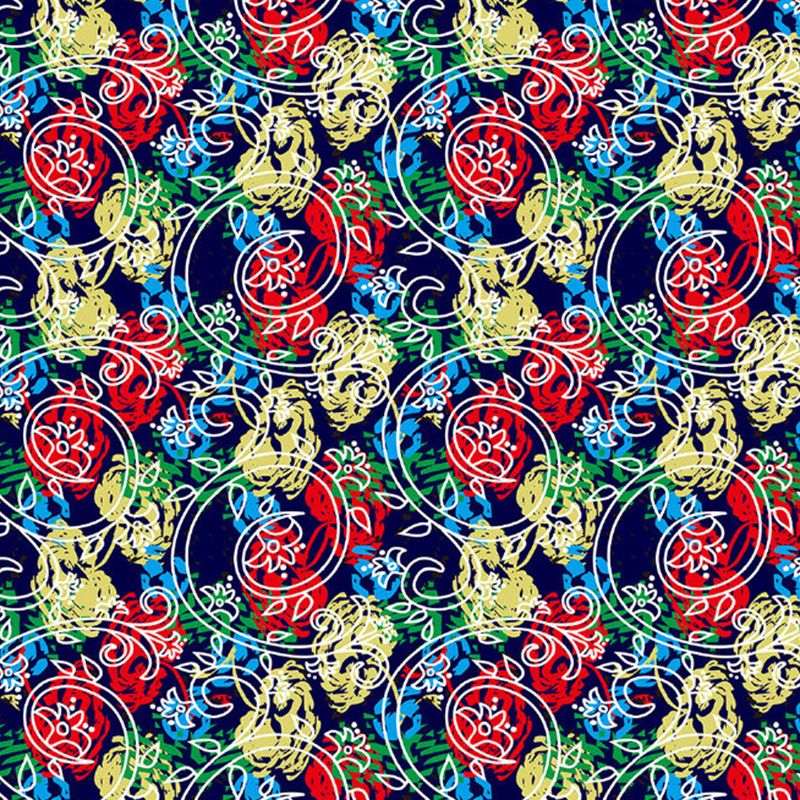 Peonies and Swirl Vine Mural Decal Red-Yellow-Blue Stylish Wall Covering for Bedroom