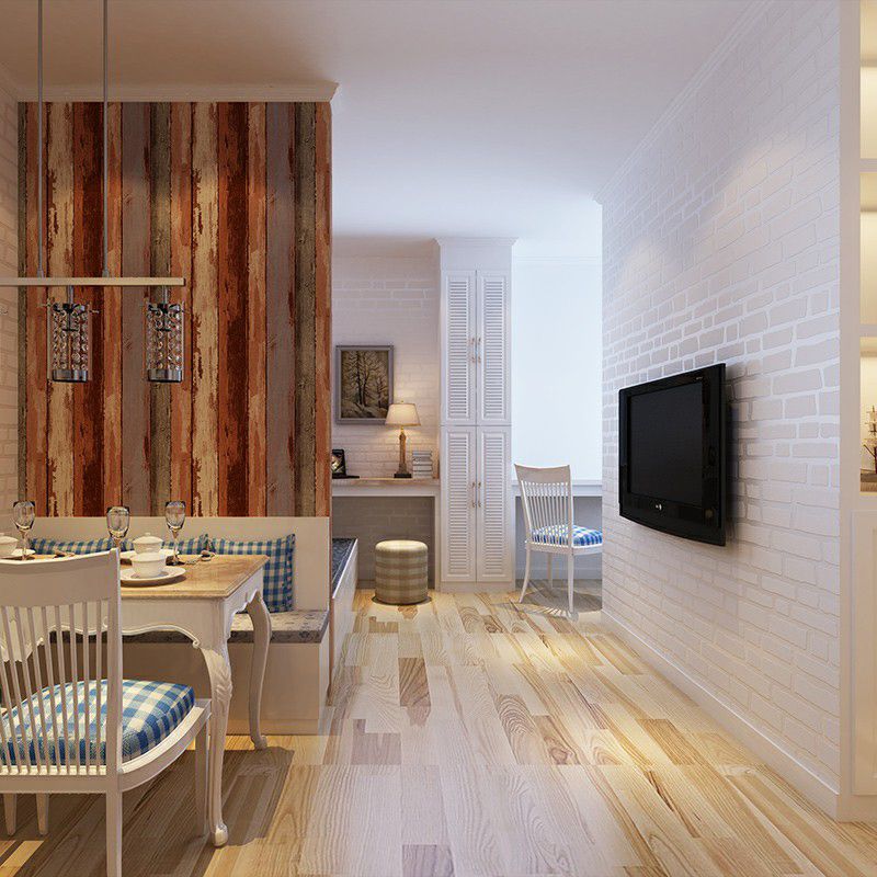 Rustic Faux-Paint Wood Wallpaper Dark Color Restaurant Wall Art, 33' L x 20.5" W