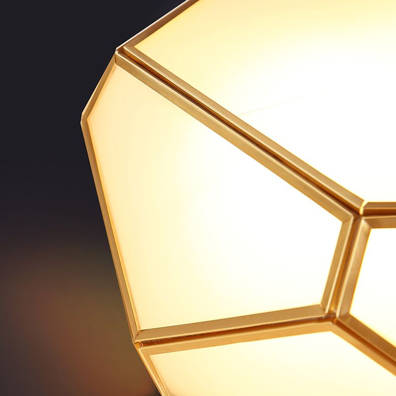 Colonial Style Geometric Ceiling Fixture Copper Flush Mount with Frosted Glass Shade