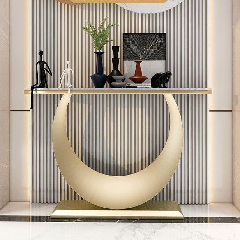Modern Iron Console Sofa Table Stone Half Moon Console Accent Table for Hall