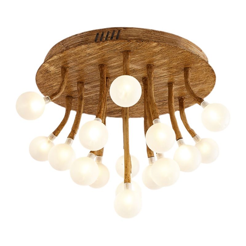 Contemporary Bubbles Flush Light Fixture Wood Flush Mount Ceiling Fixture in Brown