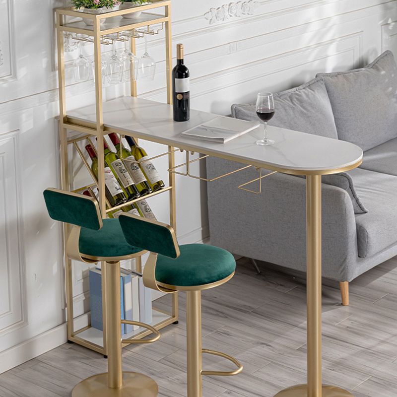 Glam Style Storage Bar Table 42-inch Height Stone Top Pub Table
