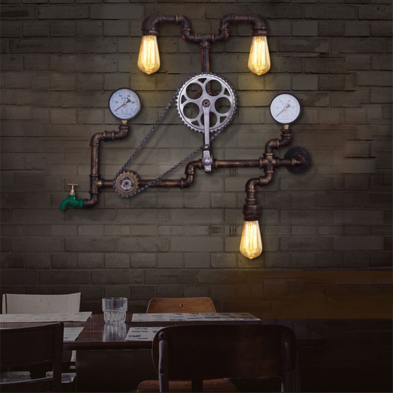 Antike Bronze Eisenwandhalterung Lampe Industriewasser Rohrleitungswand Lichtleuchte für Coffeeshop