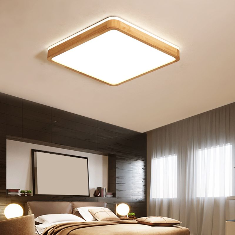 Geometry Shape LED Ceiling Lamp Modern Wood 1 Light Flush Mount for Dining Room Corridor