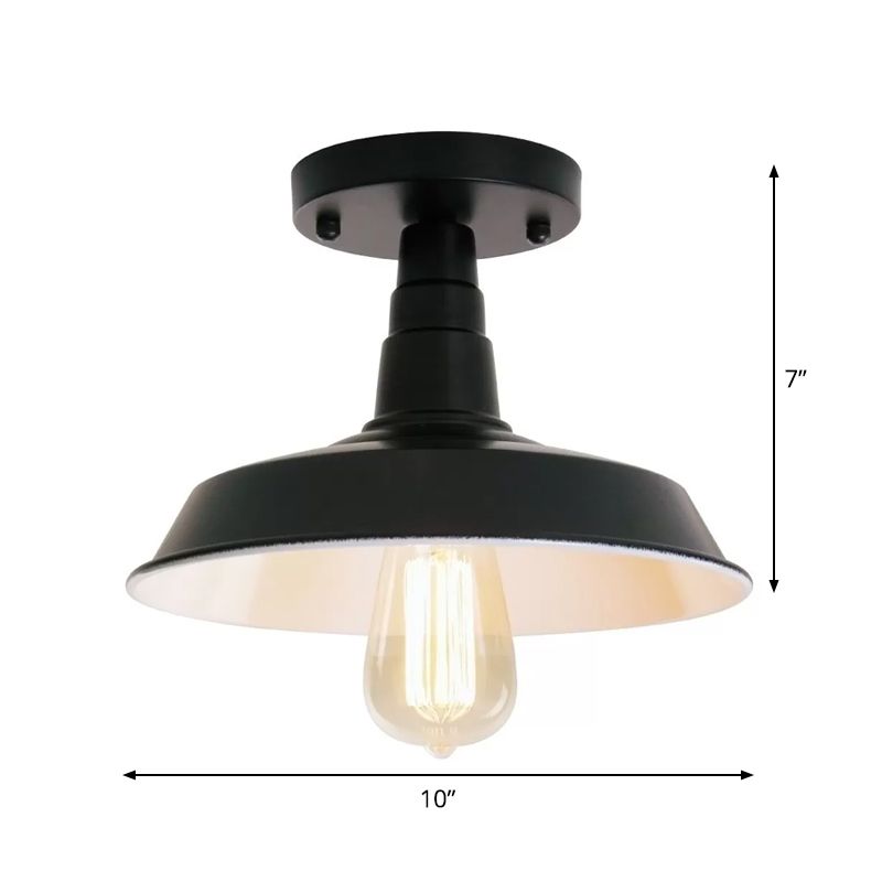 Luz de semi descarga en forma de granero de granero 1 cabeza de hierro cerca de la lámpara de techo en negro para la cocina