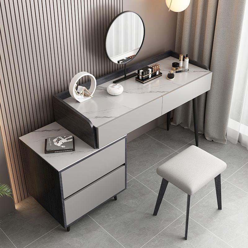 Contemporary Stone Makeup Vanity 4-Drawer Vanity Set with Standing Mirror