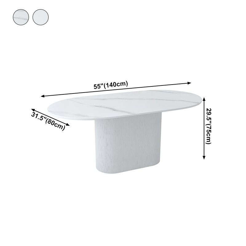 Oval Shape White Tone Table Simplicity Pedestal Table for Dining Room