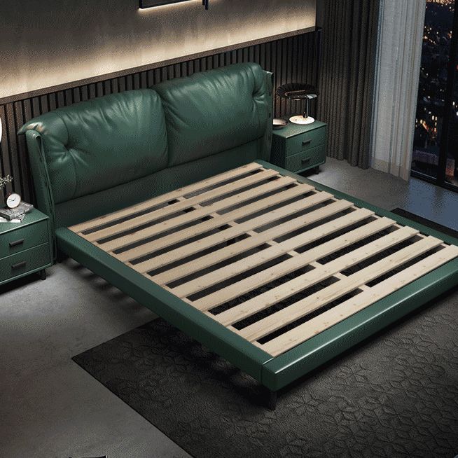 North European Wood and Genuine Leather with Upholstered Headboard