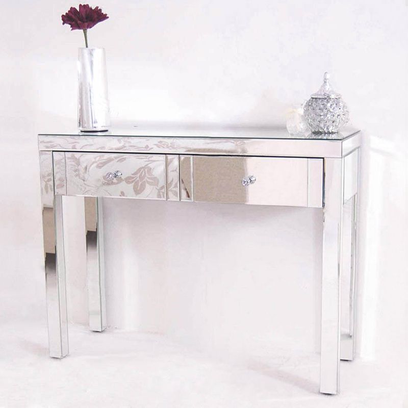 Glass Vanity Set with Tri-Fold 13.77" Wide Make-up Vanity with 2 Storage Drawers