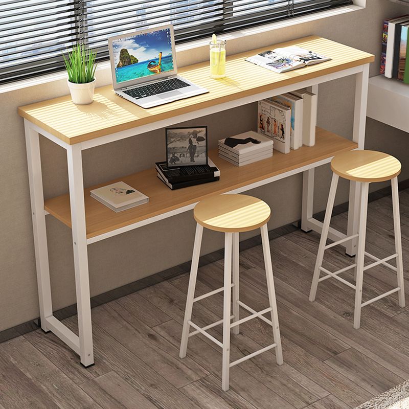 Modern Style Rectangle Bar Table Wood Table Metal Base for Dining Room