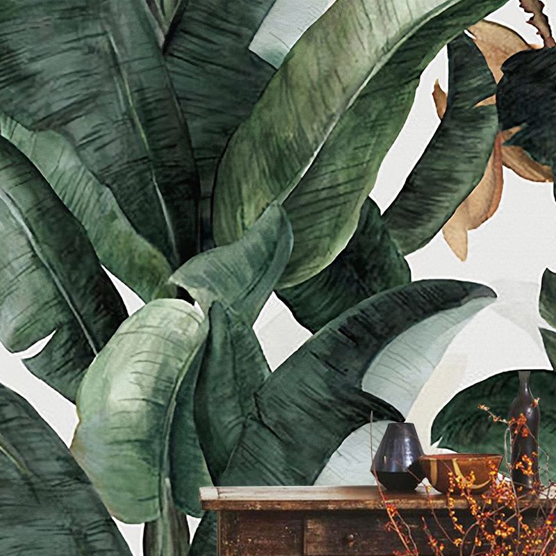 Personalized Tropical Leaves Mural for Living Room Plant Wall Art in Blackish Green, Stain-Resistant