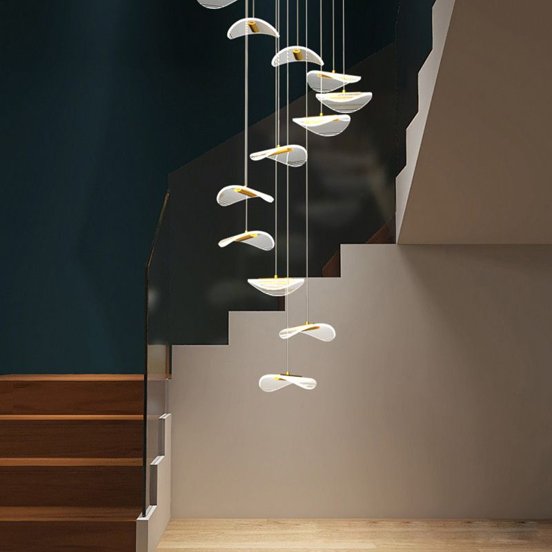 Lotus Leaf Shaped Acrylic Pendant Lamp Simplicity Brass LED Multiple Hanging Light for Stairs