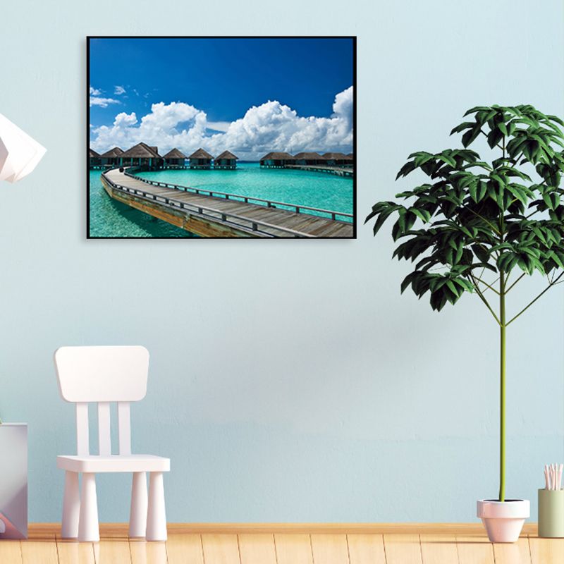 Brug naar zee hedendaagse landschap canvas kunst zitkamer muur decor in pastelkleur