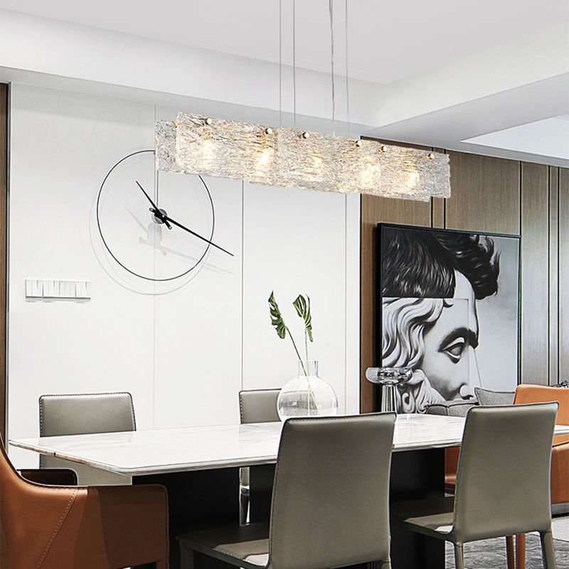 Modern Style Rectangle Hanging Island Lights Glass Pendant Light Fixtures